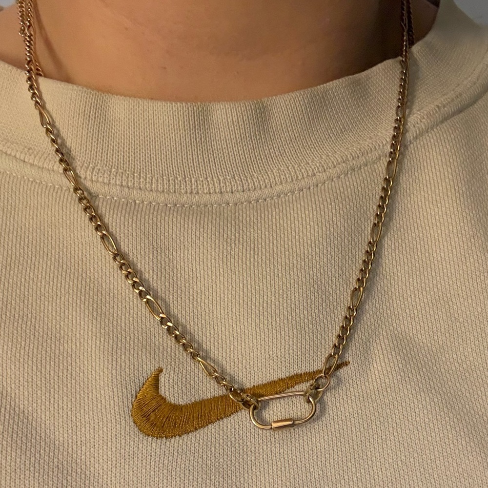 Solid 14k Figaro Chain with 9k Gold Carabiner